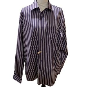 Bugatchi Uomo Button Up Cotton Shirt Purple with White Pinstripes Men's XL VGUC